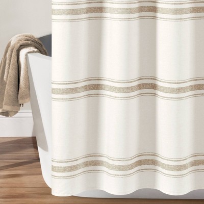 Neutral Striped Cotton Farmhouse Shower Curtain 72" x 72"