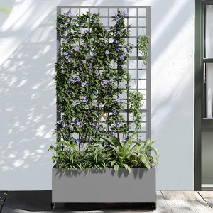 PexFix 71" x 35.4" Tall Wrought Iron Garden Trellis with Planter Box Gray Outdoor Plant Support for Climbing Flowers Vines Patio Yard Decor - 1 of 4