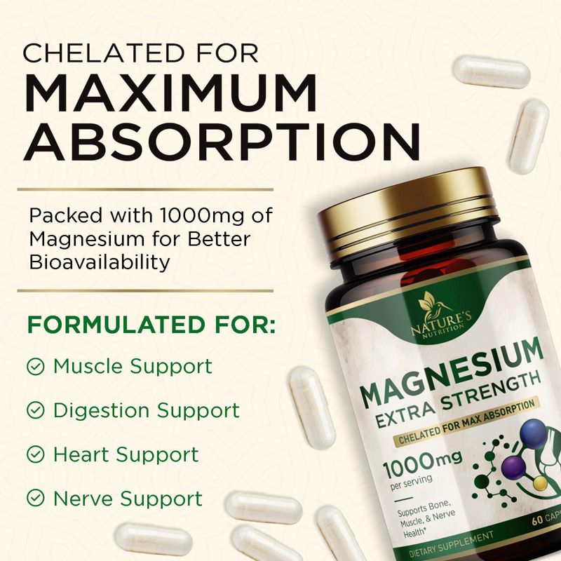 Health Nutrition Naturals Magnesium Extra Strength 1000mg - Chelated for Max Absorption, 3 of 9