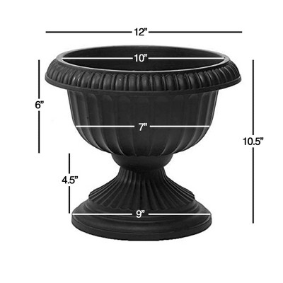 Elegant Grecian Urn Planter Duo in Classic Black, 12"