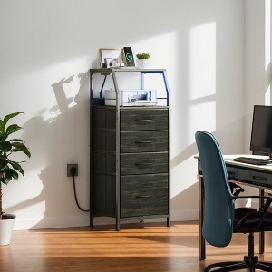 Dresser with 4 Drawers, Tall Nightstand and End Table with Charging Station, LED Light, Fabric Bins, Wood Shelf, USB Ports and Outlets - 1 of 4