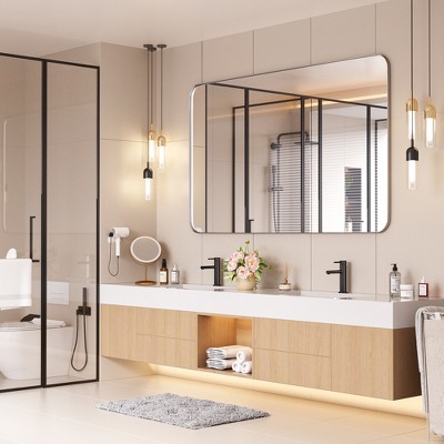 Tempered Glass Rounded Rectangle Framed Wall-Mounted Bathroom Vanity Mirror