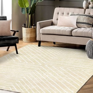 Modern Symmetric Fine Line Printed Area Rug Ultra Thin Low Pile Machine Washable Stain Slip Resistant Non Shedding Pet Friendly Floor Carpet - 1 of 4