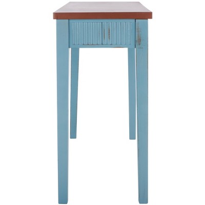 Blue and Oak Wood Console Table with Storage Drawer