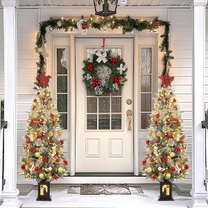 4.5FT Pre-Lit Spruce Christmas Tree, Artificial Xmas Tree with Light Pot Base, 200 Warm White Lights and 8 Mode Timer, for Entrances and Christmas - 1 of 4