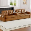 115" Faux Leather Sectional Sofa with USB, Wireless Charging, Cup Holders & Storage Console, Deep Seat Couch, Brown - 3 of 4