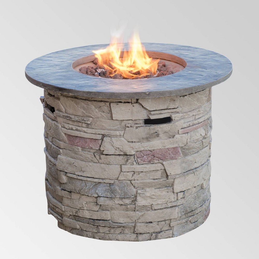 Hoonah Stone Circular MGO Fire Pit – Gray – Christopher Knight Home  – For the Patio​
