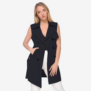 Anna-Kaci Women's Sleeveless Trench Coat with Button Front and Pocket Detail - 1 of 4