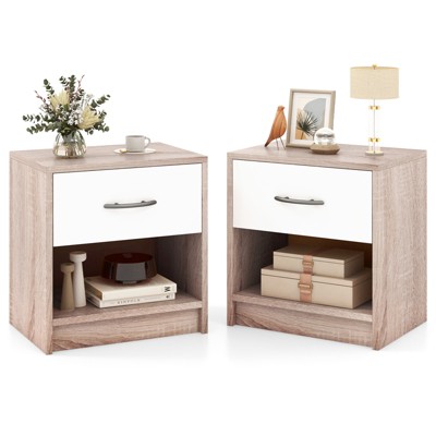Tangkula 2 PCS Nightstand w/ Drawer Side Table w/ Slide-out Drawer Open Storage Shelf