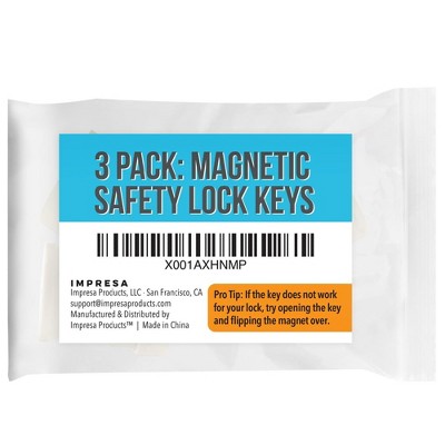 White Magnetic Safety Lock Key Set with Adhesive Holders, 3-Pack