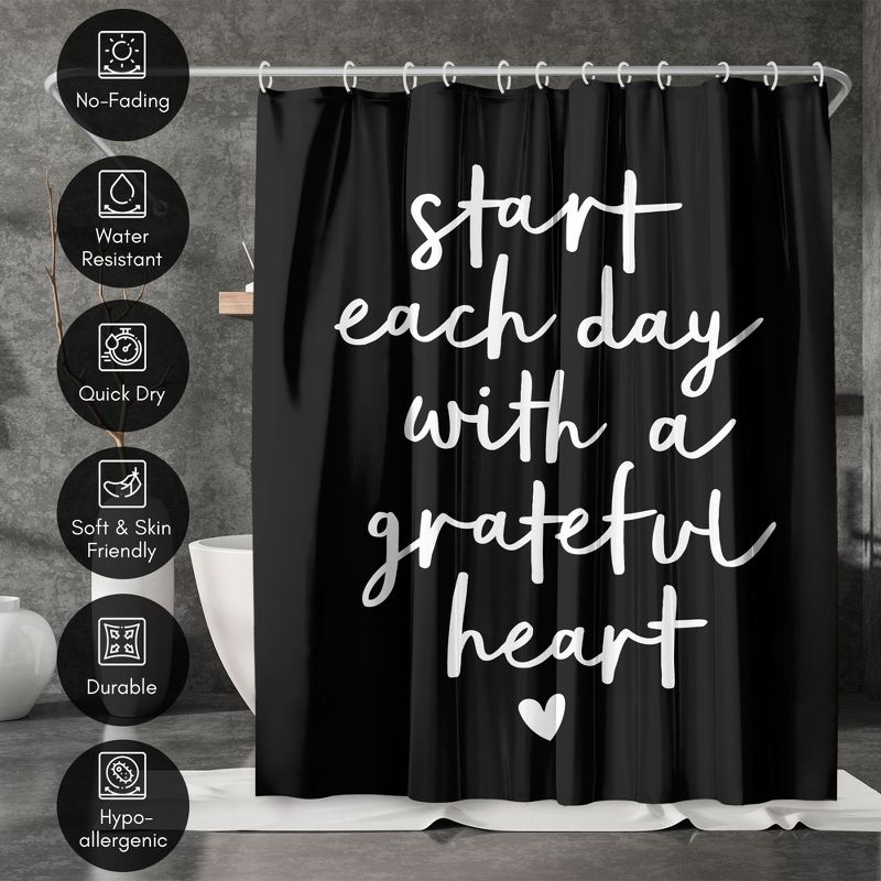 Americanflat 71" x 74" Shower Curtain, Start Each Day With A Grateful Heart Black by Motivated Type, 5 of 9
