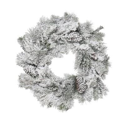 Transpac Artificial 28 in. White Christmas Frosted Pine Wreath