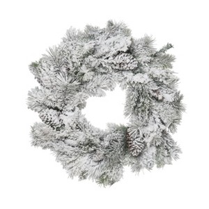 Transpac Artificial 28 in. White Christmas Frosted Pine Wreath - 1 of 2