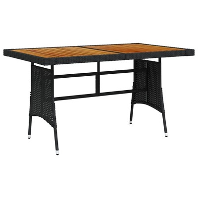 vidaXL Patio Table Black 51.2 inches x27.6 inches x28.3 inches  Poly Rattan & Solid Acacia Wood