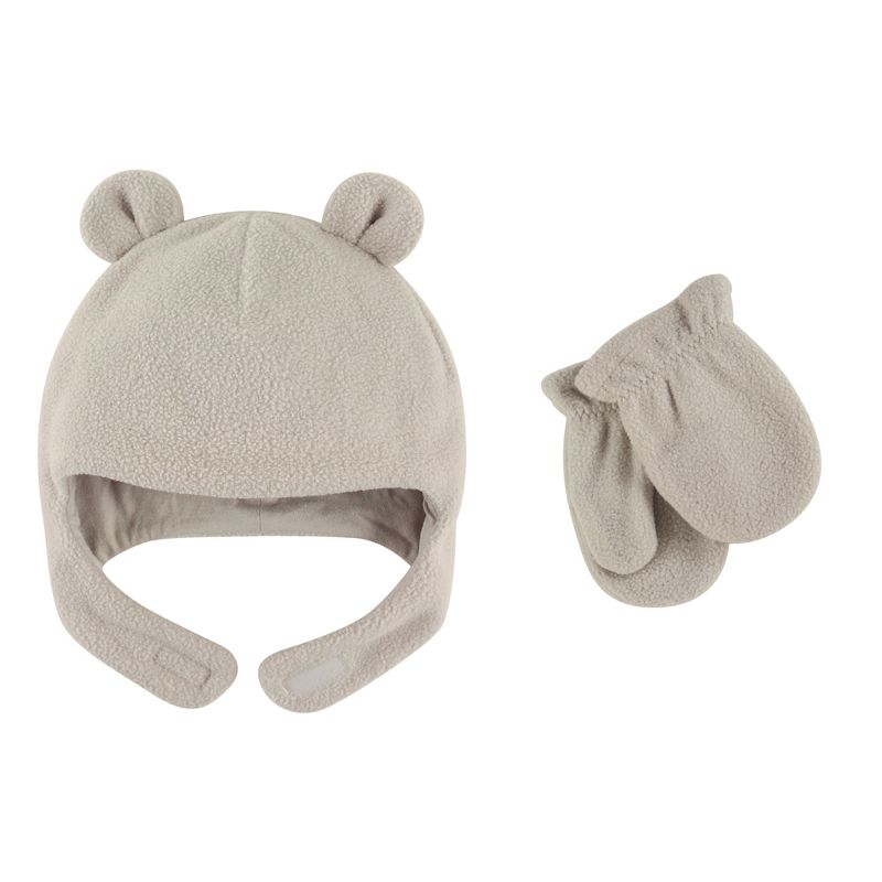 Luvable Friends Baby Beary Cozy Hat and Mitten Set 2pc, Light Gray, 1 of 3