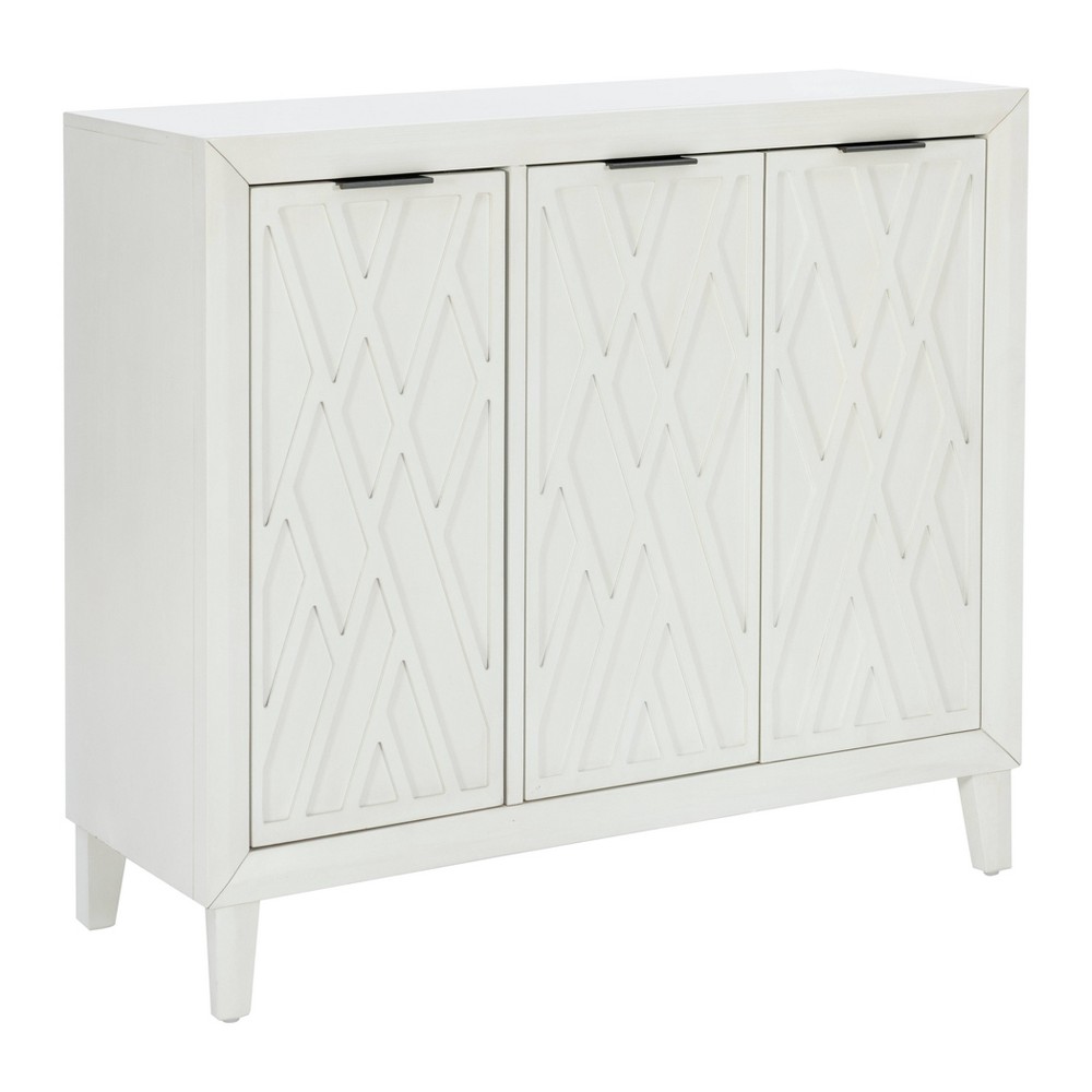 Powell Kilbuck Solid Wood 3 Doors and 2 Adjustable Shelves Accent Cabinet Antique White