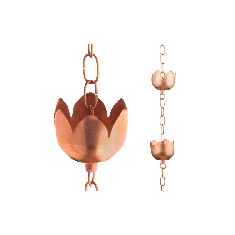 Marrgon Copper Rain Chain with Tulip Style Cups for Gutter Downspout Replacement, 1 of 8
