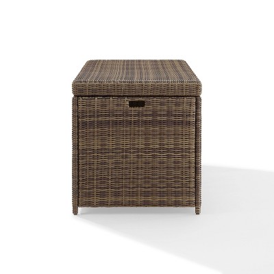 Weathered Brown Wicker Outdoor Storage Deck Box with Pneumatic Hinge