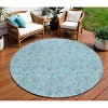 Aqua Blue And Silver Floral Washable Indoor Outdoor Area Rug - 2 of 4