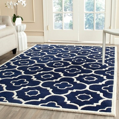Hand-Tufted Dark Blue and Ivory Wool Area Rug