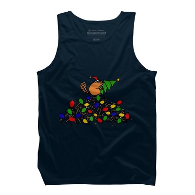 Men's Design By Humans Cool Christmas Beaver dding Lights to Dam By SmileToday Tank Top