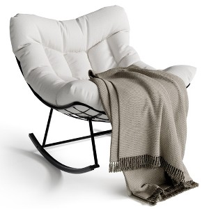 GustoWave Modern Papasan Rocking Chair, Outdoor Rocker Recliner Chair with Metal Frame and Thick Cushion, Outdoor Patio Lounge Chair - 1 of 4