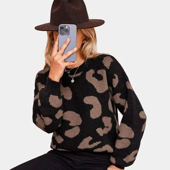 Women's Leopard Print Drop Sleeve Sweater - Cupshe