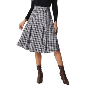 INSPIRE CHIC Women's Vintage Plaid High Waist Pleated A-Line Midi Skirt - 1 of 4