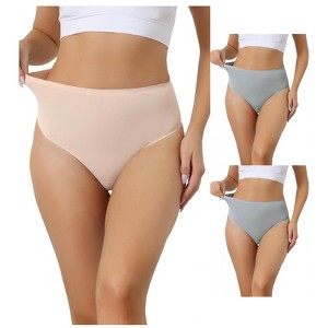 Allegra K Women's High-Waisted Tummy Control Stretch T-back Breathable Comfortable Thongs 3 Packs - 1 of 4