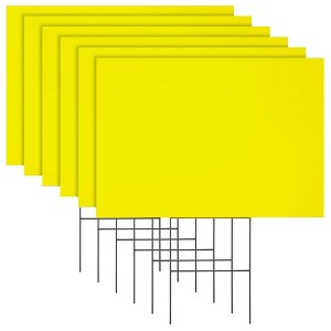 Okuna Outpost 6 Pack Blank Corrugated Plastic Yard Signs with Stakes 17x12 for Garage Sale Supplies, Birthday, Moving, Lawn, 4mm Thick, Neon Yellow - 1 of 4