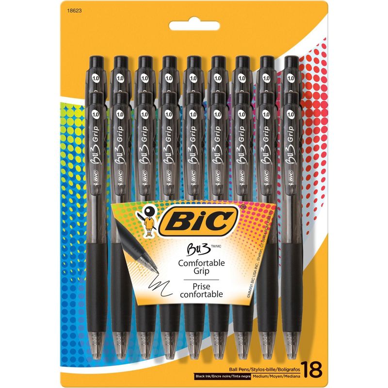 BIC BU3 Ballpoint Pen, 1 mm Medium Tip, Black, Pack of 18, 1 of 3