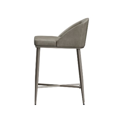 Mid-Century Modern Pewter Gray Faux Leather Counter Stools - Set of 2