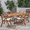 GDFStudio Tongass Outdoor Acacia Wood and Iron 7 Piece Dining Set with Cushion, Teak and Cream - 2 of 4