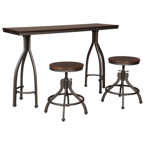 Set Of 3 Odium Rectangular Dining Room Counter Table Set Brown