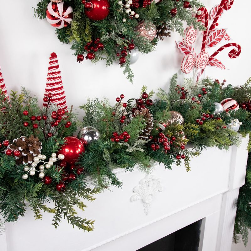 Northlight Pre-Decorated Peppermint Ornaments Artificial Pine Christmas Garland - Unlit - 6', 3 of 8