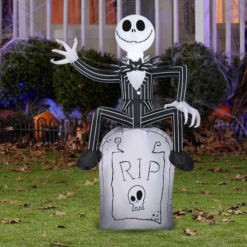 Gemmy Airblown Inflatable Jack Skellington on Tombstone Disney, 3.5 ft Tall, Multicolored, 2 of 7