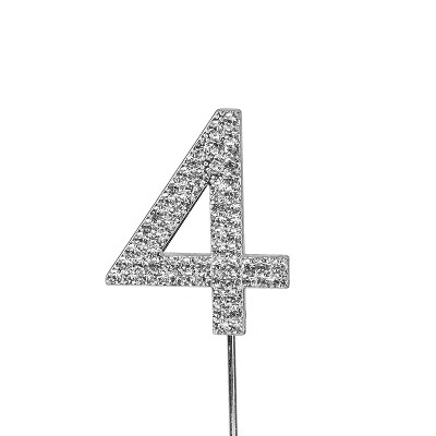 O'Creme Rhinestone Silver-Colored Number-4 Cake Topper 1-1/2 Inch