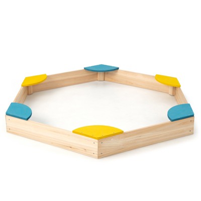 Safstar Outdoor Wooden Sandbox w/ Seats Backyard Bottomless Sandpit for Kids Aged 3+