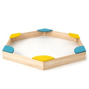 Safstar Outdoor Wooden Sandbox w/ Seats Backyard Bottomless Sandpit for Kids Aged 3+ - 1 of 4