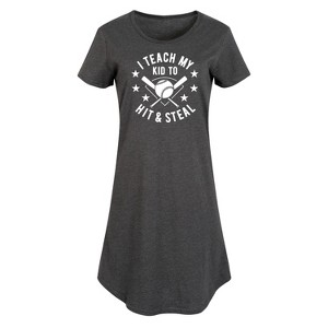 Women's - Instant Message - I Teach My Kid To Hit And Steal Graphic T-shirt Dress - 1 of 4