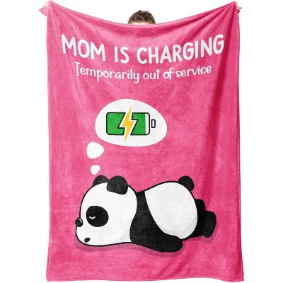 Funny Christmas Birthday Gifts for Mom- Mom is Charging Blanket- New Moms Gifts for Women, Flannel Soft Blanket Throw for Napping Travel.