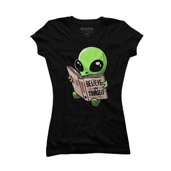 Junior's Design By Humans Believe in Yourself Funny Book Alien By EduEly T-Shirt