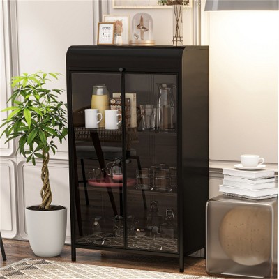 LunaLulinlk 47.6" Tall Metal Storage Cabinet, 4-Tier Display Cabinet with Open Shelves, Freestanding Steel Sideboard Buffet