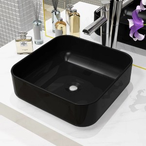 vidaXL Basin Ceramic Square Black 15 in.x15 in.x5.3 in. - 1 of 4