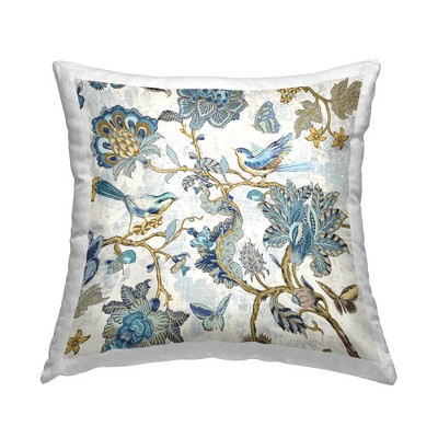 Stupell Industries Detailed Blue Floral Birds Pattern, 18 x 18