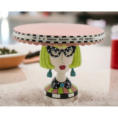 Colorful Ceramic Lady Pedestal Cake Stand with Painted Finish
