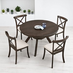 Mid Century Modern 5-Piece Round Dining Table Set, Solid Rubber Wood Table with 4 Upholstered Cross Back Chairs for Kitchen or Dining Room - 1 of 4