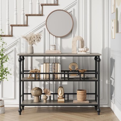 Coucheta 43" Console Table, 3-Tier Sofa Table with Open Storage Shelves, Slim Entryway Table for Behind Couch, Living Room, Hallway & Bedroom