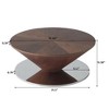 35.43inch Round Coffee Table, Faux Marble Exterior with Silver Mirror Stainless Steel Base,Modern Wood Circle Drum Center Table for Living Room - 3 of 4