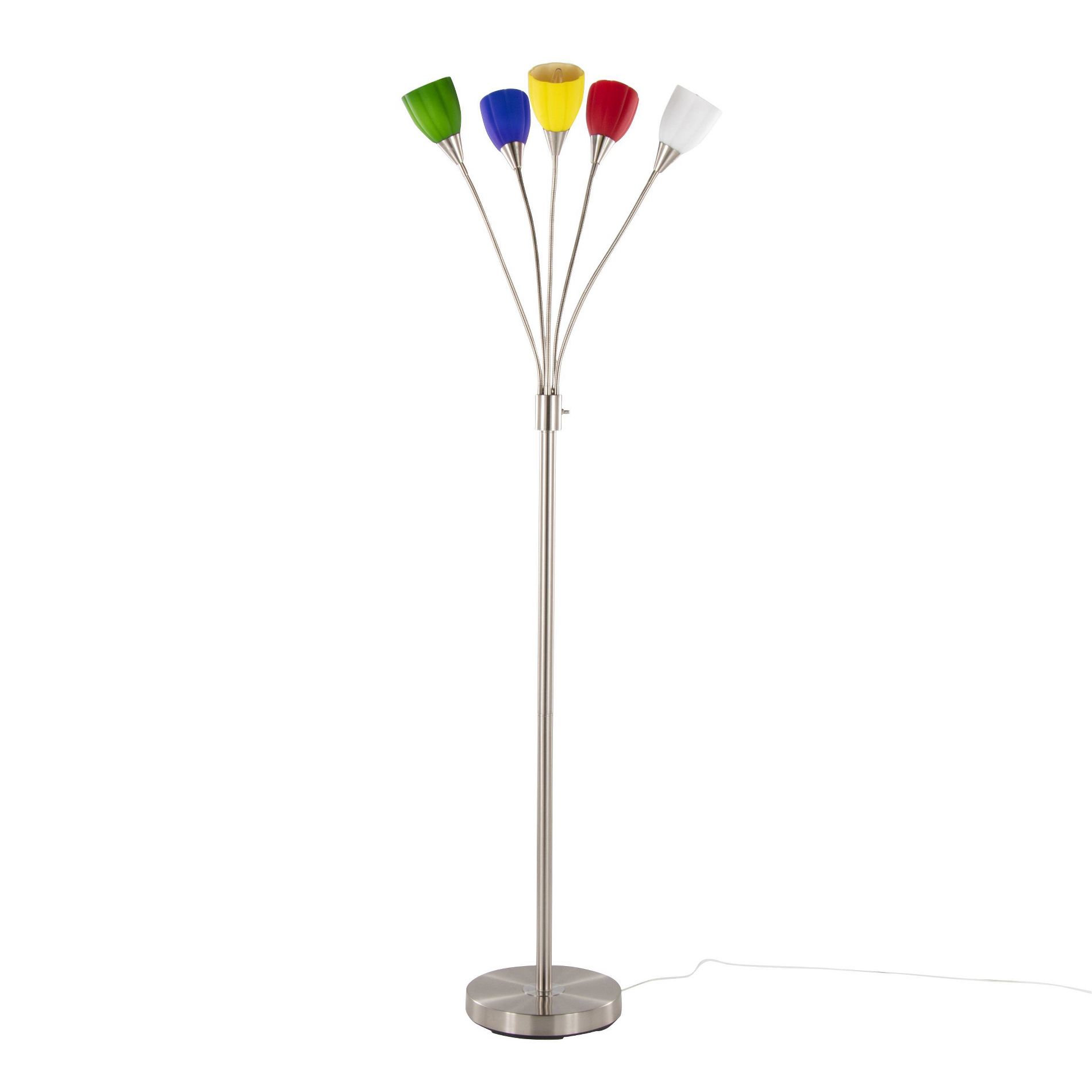 LumiSource Led Medusa® 71" Modern Metal Floor Lamp in Stainless Steel Glass Sconces with 5 Arms